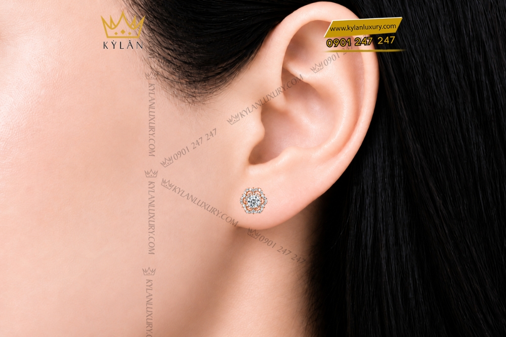 Bông tai vàng hồng Au750 đính kim cương