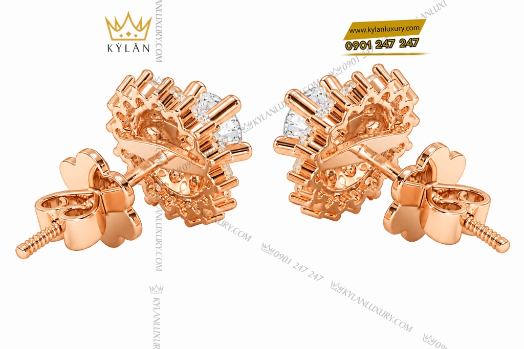 Kỳ Lân Luxury Bong tai vang hong Au750 dinh kim cuong hoa tiet doa hoa 5 Bông tai vàng hồng Au750 đính kim cương họa tiết đóa hoa