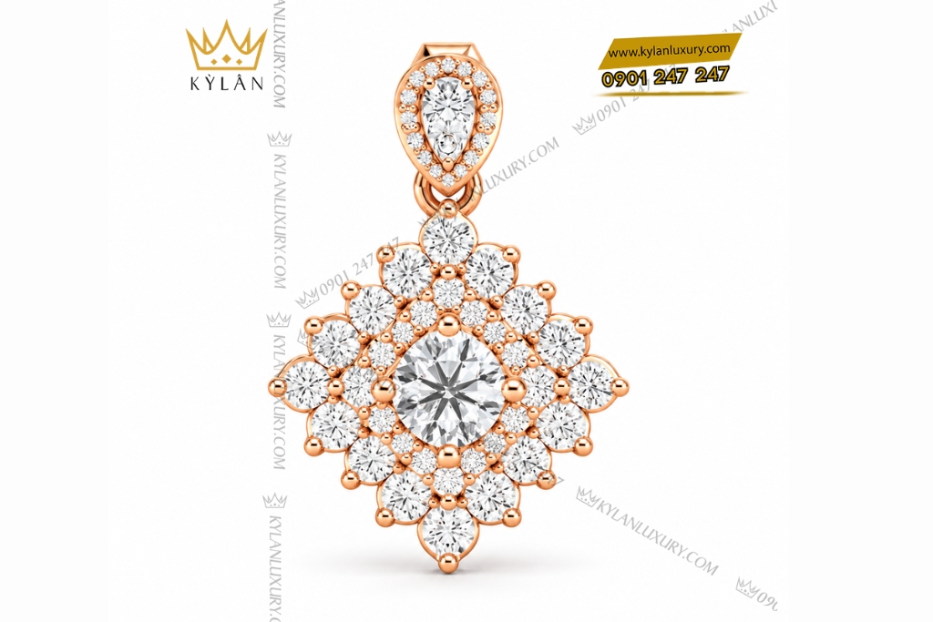 Dây chuyền vàng hồng Au750 đính kim cương
