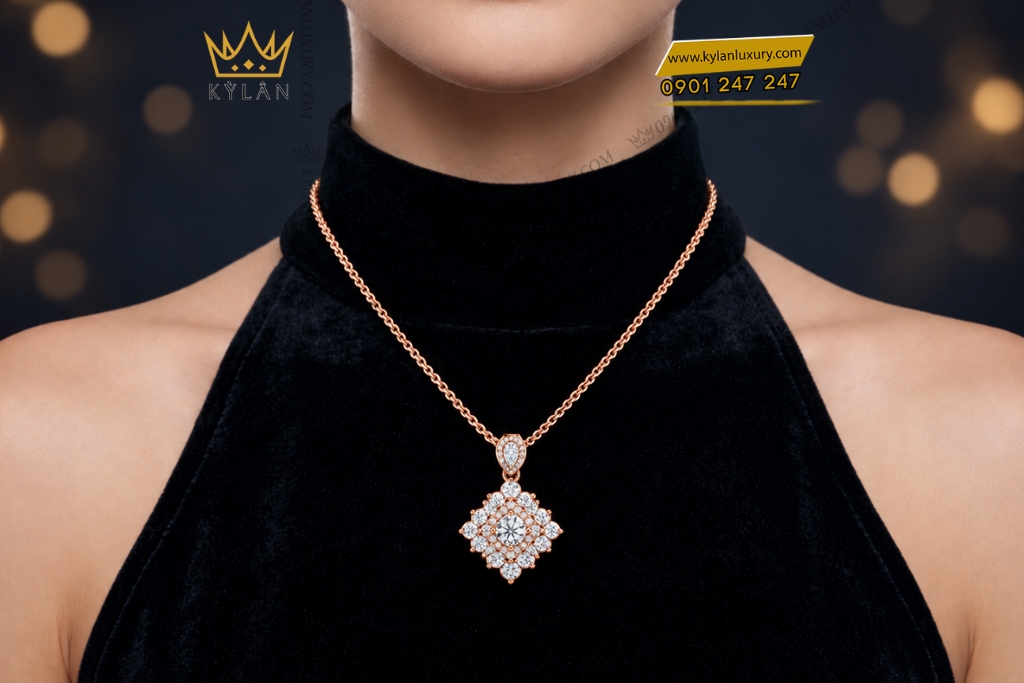 Kỳ Lân Luxury Day chuyen vang hong Au750 dinh kim cuong 8 1 Dây chuyền vàng hồng Au750 đính kim cương