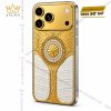 Điện thoại iPhone 18 Pro Max custom vàng Au750 đính kim cương và da cá sấu