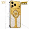 Điện thoại iPhone 18 Pro Max custom vàng Au750 đính kim cương và da cá sấu