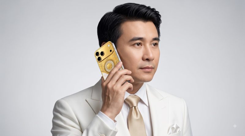 Điện thoại iPhone 18 Pro Max custom vàng Au750 đính kim cương và da cá sấu