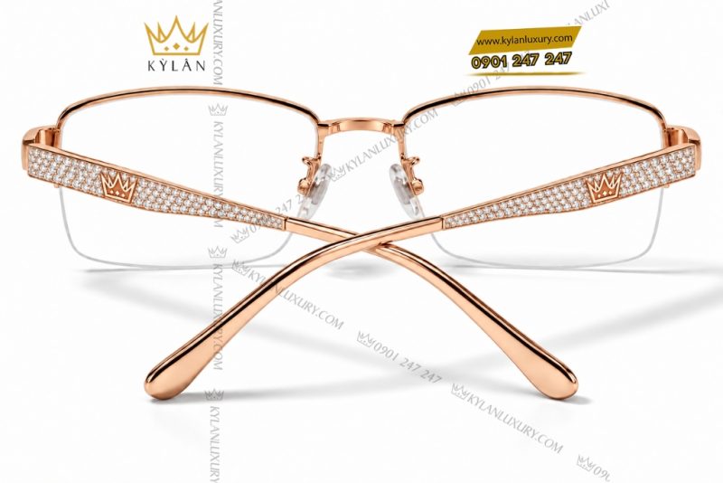 Mắt kính vàng hồng Au750 đính kim cương