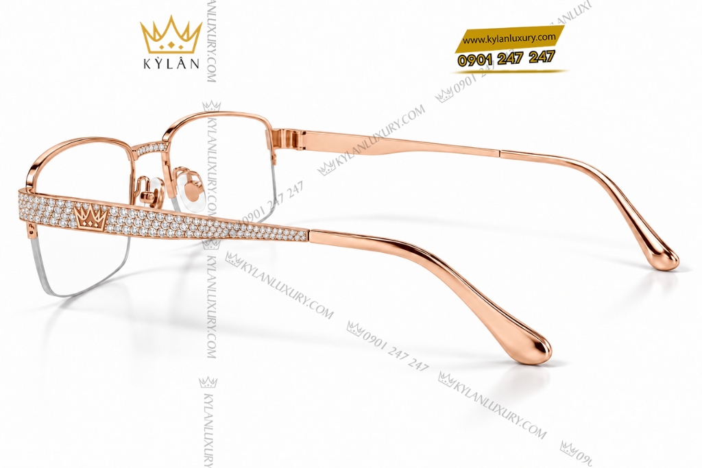 Kỳ Lân Luxury Mat kinh vang hong Au750 dinh kim cuong 6 Mắt kính vàng hồng Au750 đính kim cương