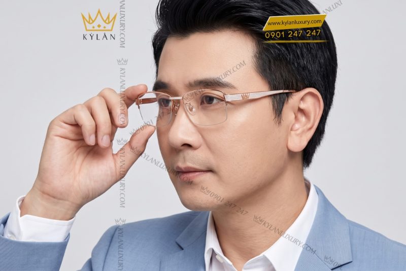 Mắt kính vàng hồng Au750 đính kim cương
