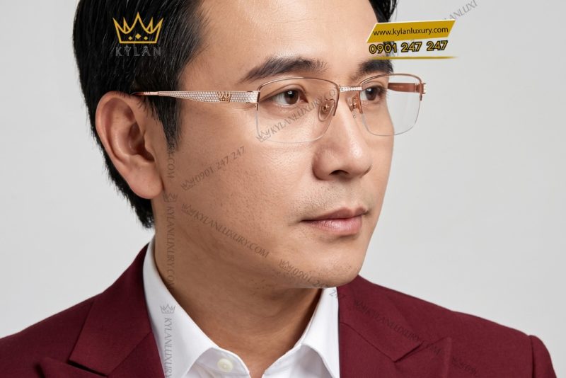 Mắt kính vàng hồng Au750 đính kim cương