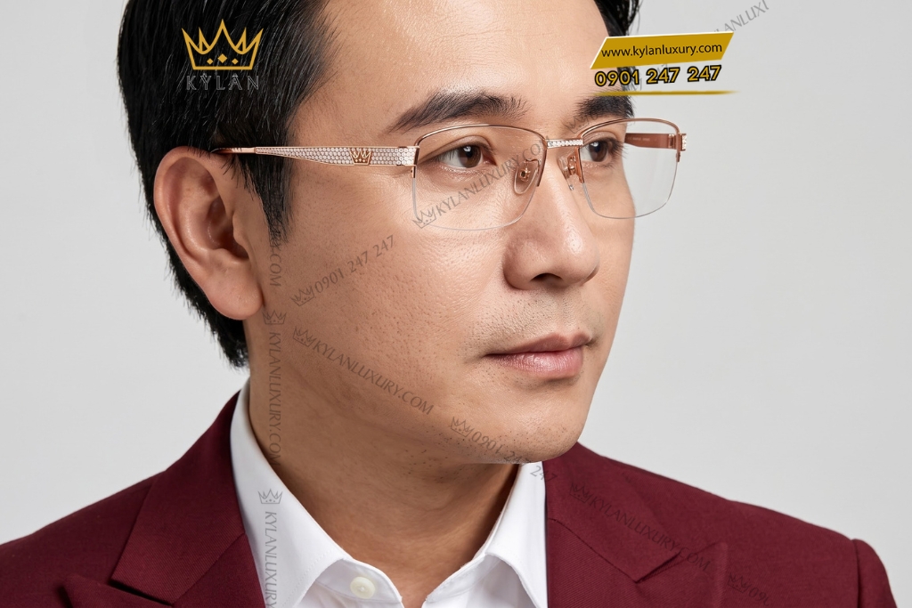 Kỳ Lân Luxury Mat kinh vang hong Au750 dinh kim cuong 9 Mắt kính vàng hồng Au750 đính kim cương