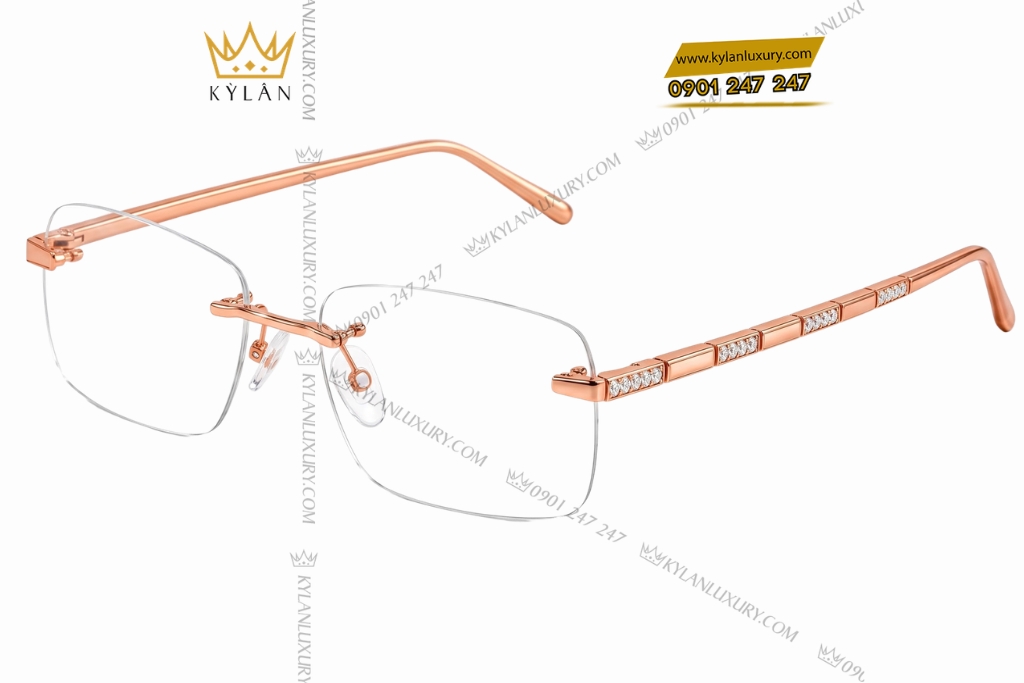 Kỳ Lân Luxury Mat kinh vang hong Au750 khong vien dinh kim cuong 2 Mắt kính vàng hồng Au750 không viền đính kim cương