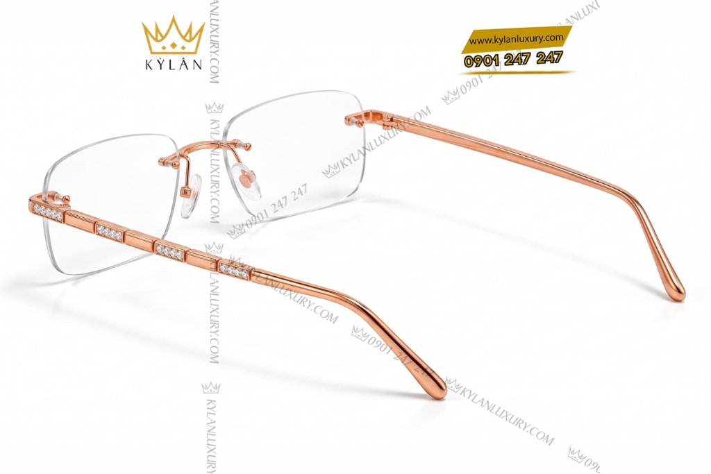 Kỳ Lân Luxury Mat kinh vang hong Au750 khong vien dinh kim cuong 3 Mắt kính vàng hồng Au750 không viền đính kim cương