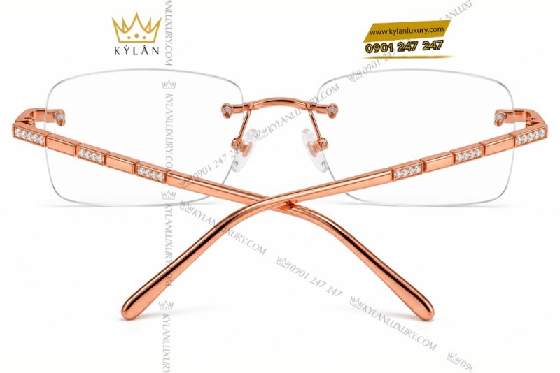 Mắt kính vàng hồng Au750 không viền đính kim cương