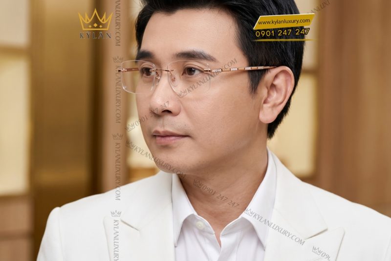 Mắt kính vàng hồng Au750 không viền đính kim cương
