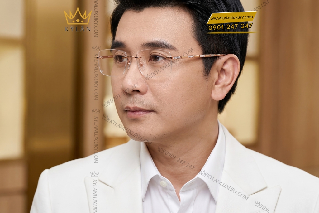 Kỳ Lân Luxury Mat kinh vang hong Au750 khong vien dinh kim cuong 8 Mắt kính vàng hồng Au750 không viền đính kim cương