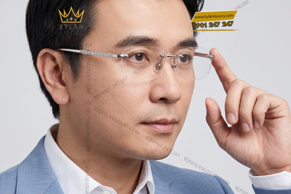 Mắt kính vàng trắng Au750 đính kim cương họa tiết mũi tên