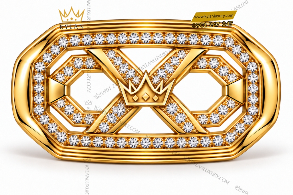 Kỳ Lân Luxury Mat that lung vang Au750 dinh kim cuong logo Ky Lan 1 Mặt thắt lưng vàng Au750 đính kim cương logo Kỳ Lân
