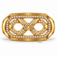 Mặt thắt lưng vàng Au750 đính kim cương logo Kỳ Lân