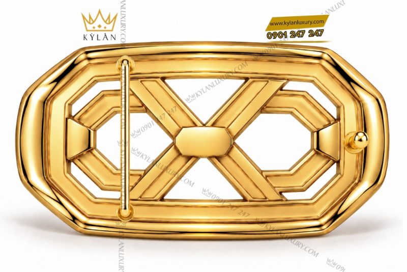 Mặt thắt lưng vàng Au750 đính kim cương logo Kỳ Lân