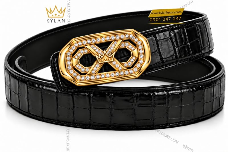 Mặt thắt lưng vàng Au750 đính kim cương logo Kỳ Lân