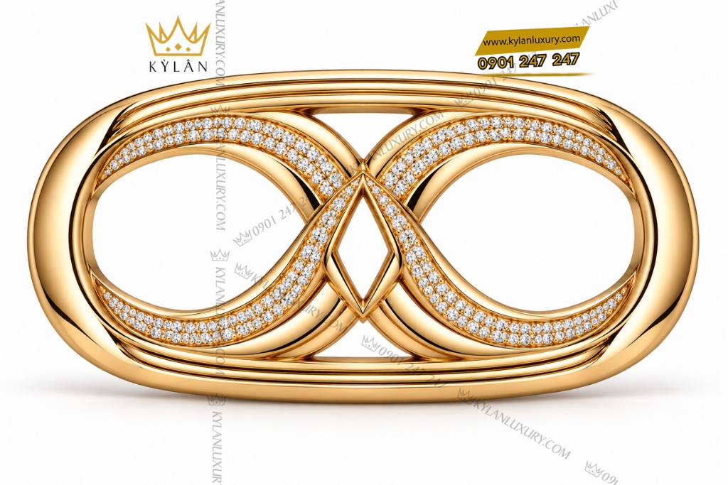 Kỳ Lân Luxury Mat that lung vang Au750 hai vong dan noi dinh kim cuong 1 Mặt thắt lưng vàng Au750 hai vòng đan nối đính kim cương