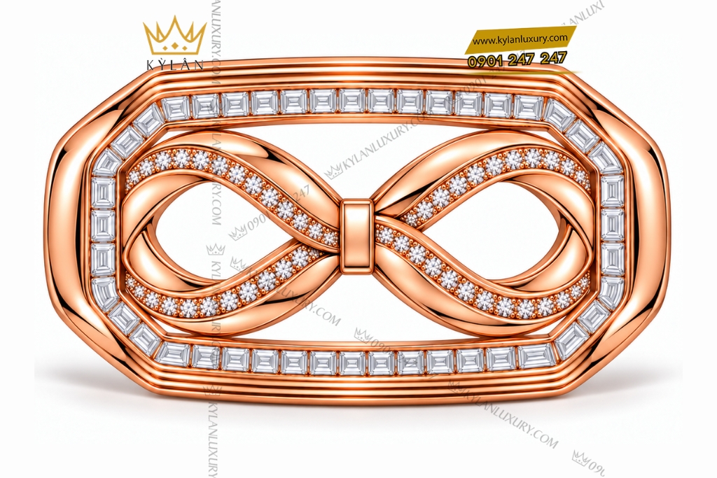 Mặt thắt lưng vàng hồng Au750 đính kim cương 8 Kỳ Lân Luxury Mat that lung vang hong Au750 dinh kim cuong 1 Mặt thắt lưng vàng hồng Au750 đính kim cương