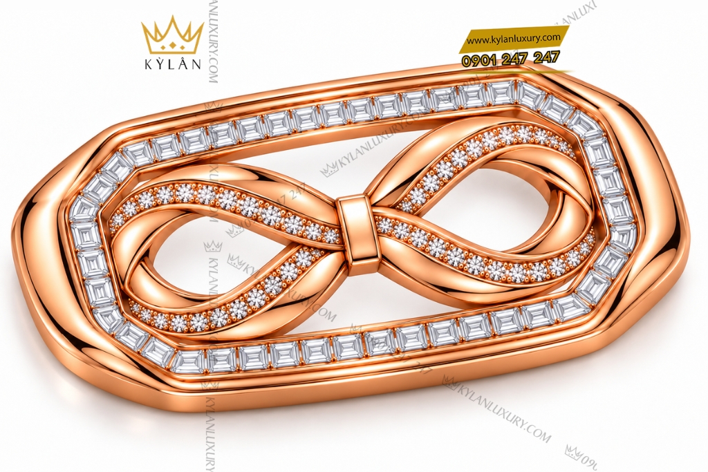 Mặt thắt lưng vàng hồng Au750 đính kim cương 3 Mặt thắt lưng vàng hồng Au750 đính kim cương