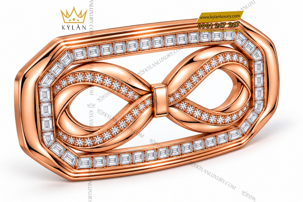 Mặt thắt lưng vàng hồng Au750 đính kim cương 11 Kỳ Lân Luxury Mat that lung vang hong Au750 dinh kim cuong 4 Mặt thắt lưng vàng hồng Au750 đính kim cương