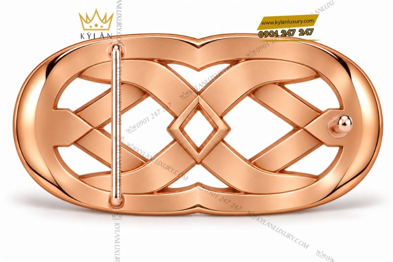 Mặt thắt lưng vàng hồng Au750 đính kim cương họa tiết chữ X