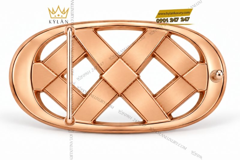 Mặt thắt lưng vàng hồng Au750 đính kim cương họa tiết đan lưới