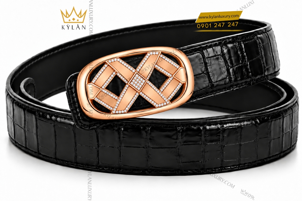 Kỳ Lân Luxury Mat that lung vang hong Au750 dinh kim cuong hoa tiet dan luoi 6 Mặt thắt lưng vàng hồng Au750 đính kim cương họa tiết đan lưới