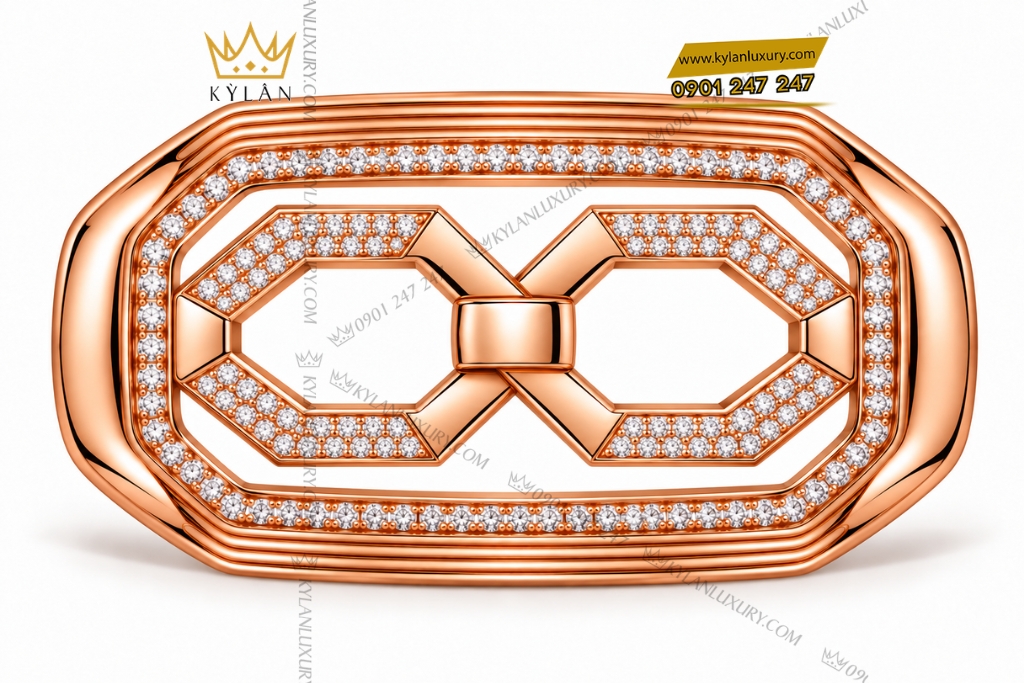 Kỳ Lân Luxury Mat that lung vang hong Au750 dinh kim cuong hoa tiet mat xich 1 Mặt thắt lưng vàng hồng Au750 đính kim cương họa tiết mắt xích