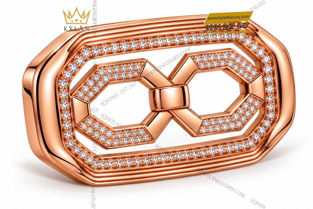 Kỳ Lân Luxury Mat that lung vang hong Au750 dinh kim cuong hoa tiet mat xich 2 Mặt thắt lưng vàng hồng Au750 đính kim cương họa tiết mắt xích