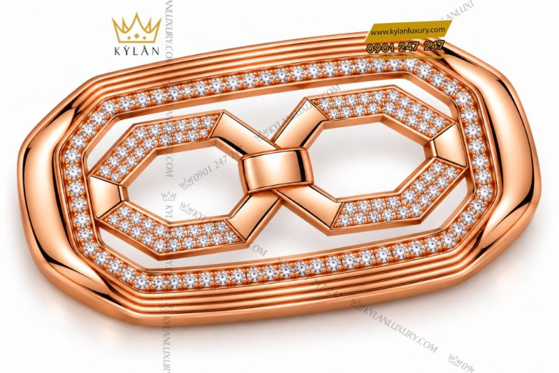 Mặt thắt lưng vàng hồng Au750 đính kim cương họa tiết mắt xích