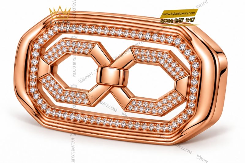 Mặt thắt lưng vàng hồng Au750 đính kim cương họa tiết mắt xích