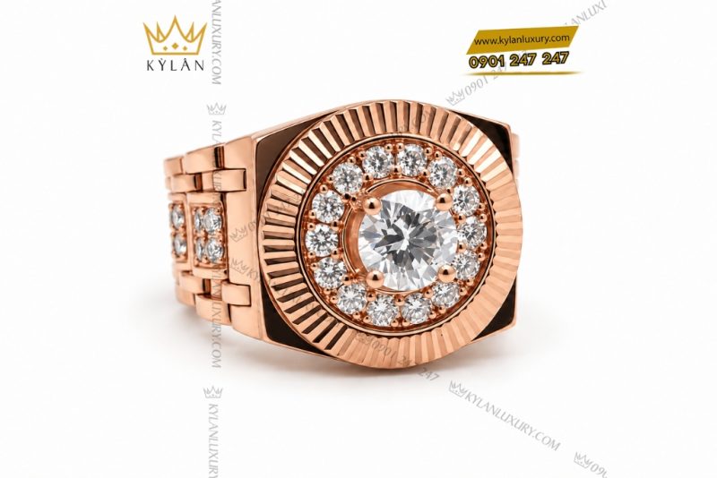 Nhẫn Kỳ Lân Signature vàng hồng Au750 đính viên chủ 6ly3