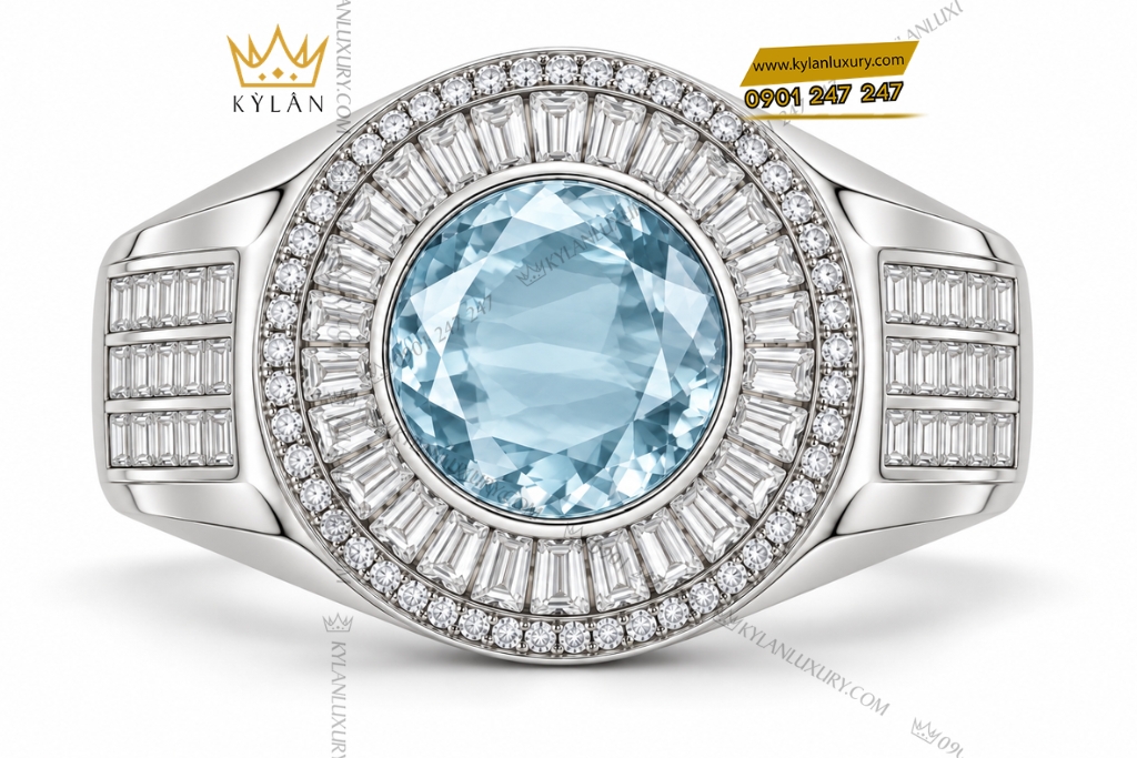 Nhẫn nam vàng Au750 đính đá topaz