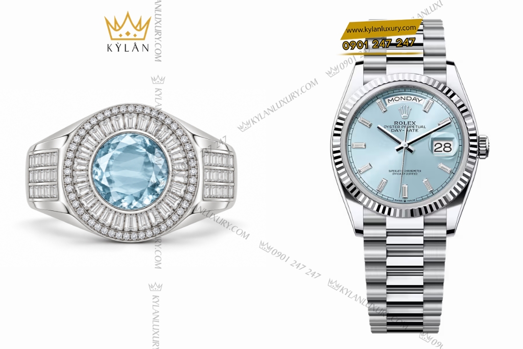 Nhẫn nam vàng Au750 đính đá topaz