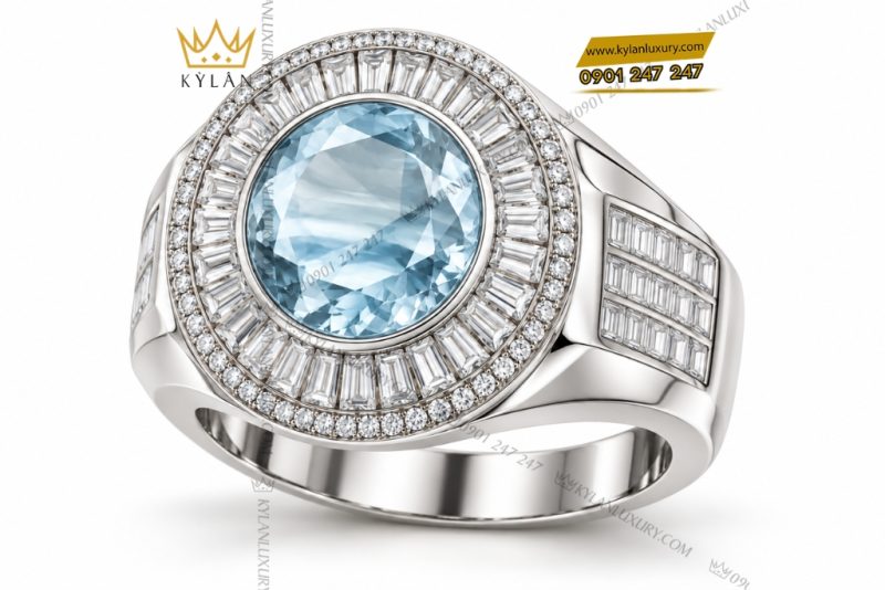 Nhẫn nam vàng Au750 đính đá topaz