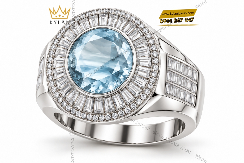 Kỳ Lân Luxury Nhan nam vang Au750 dinh da topaz 3 Nhẫn nam vàng Au750 đính đá topaz