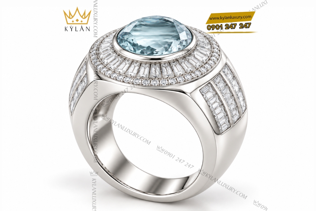 Nhẫn nam vàng Au750 đính đá topaz
