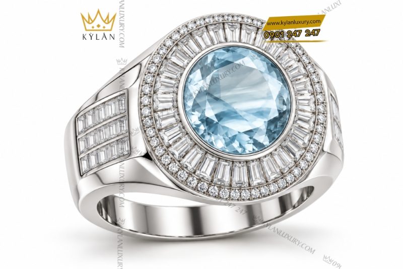 Nhẫn nam vàng Au750 đính đá topaz