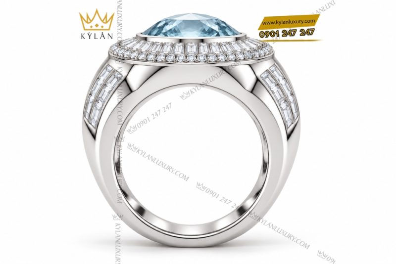 Nhẫn nam vàng Au750 đính đá topaz