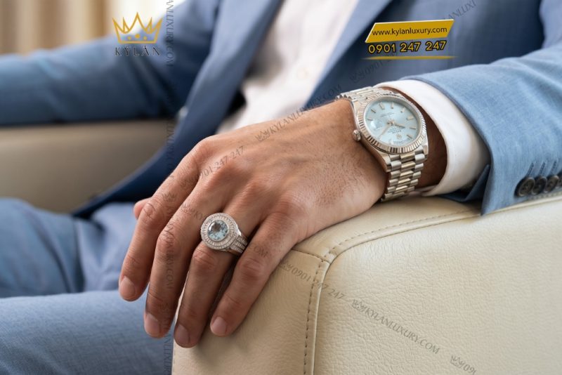 Nhẫn nam vàng Au750 đính đá topaz