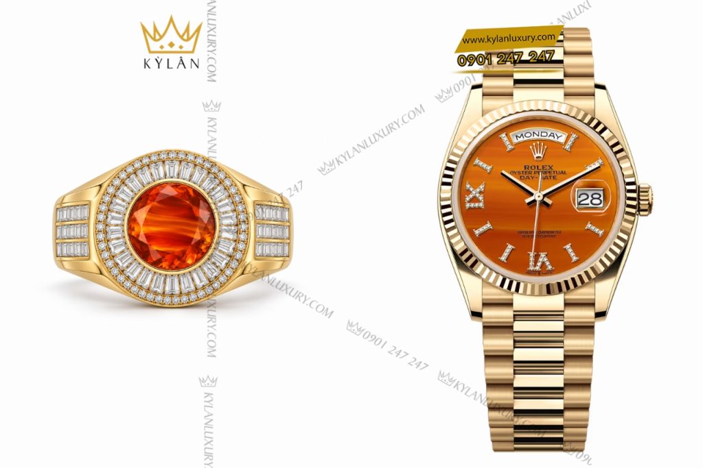 Nhẫn nam vàng Au750 đính sapphire cam