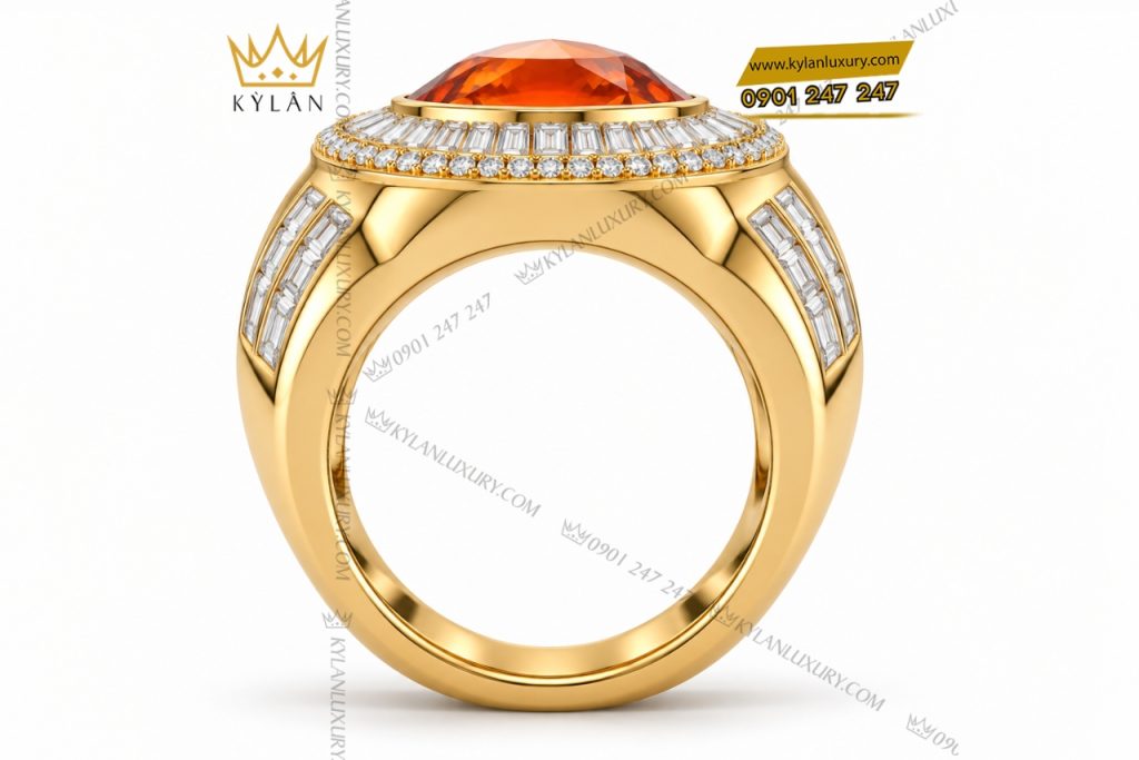 Kỳ Lân Luxury Nhan nam vang Au750 dinh sapphire cam 7 Nhẫn nam vàng Au750 đính đá sapphire cam