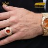 Nhẫn nam vàng Au750 đính đá sapphire cam