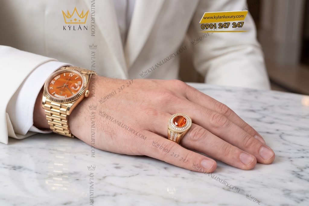 Nhẫn nam vàng Au750 đính sapphire cam