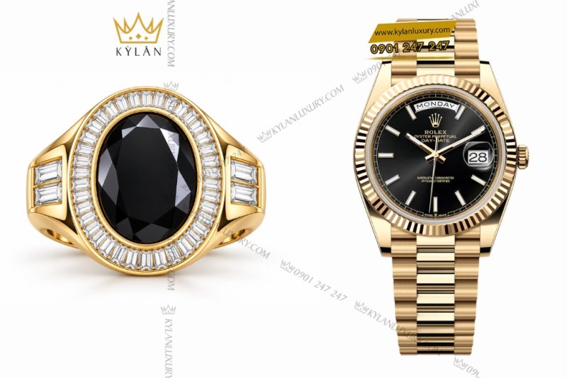 Nhẫn nam vàng Au750 đính sapphire đen