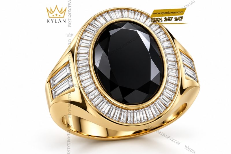 Nhẫn nam vàng Au750 đính sapphire đen