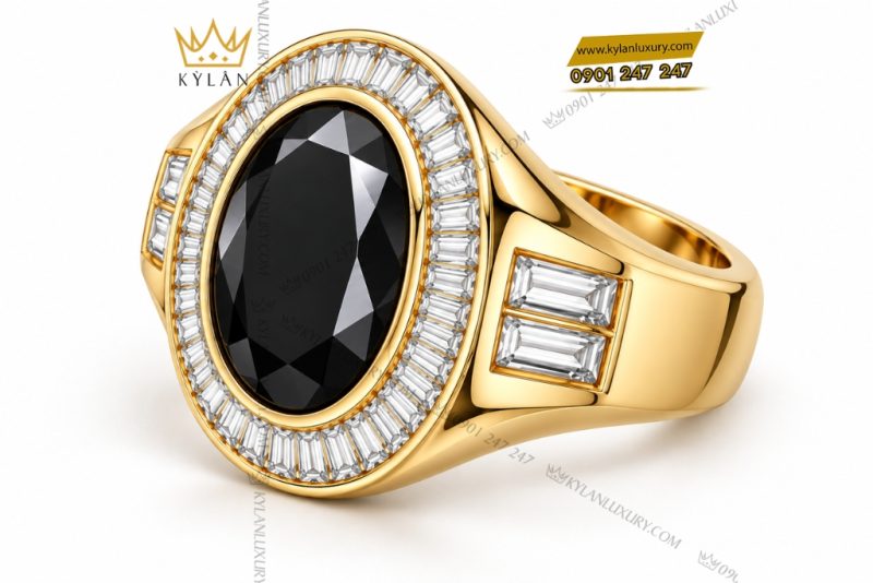 Nhẫn nam vàng Au750 đính sapphire đen