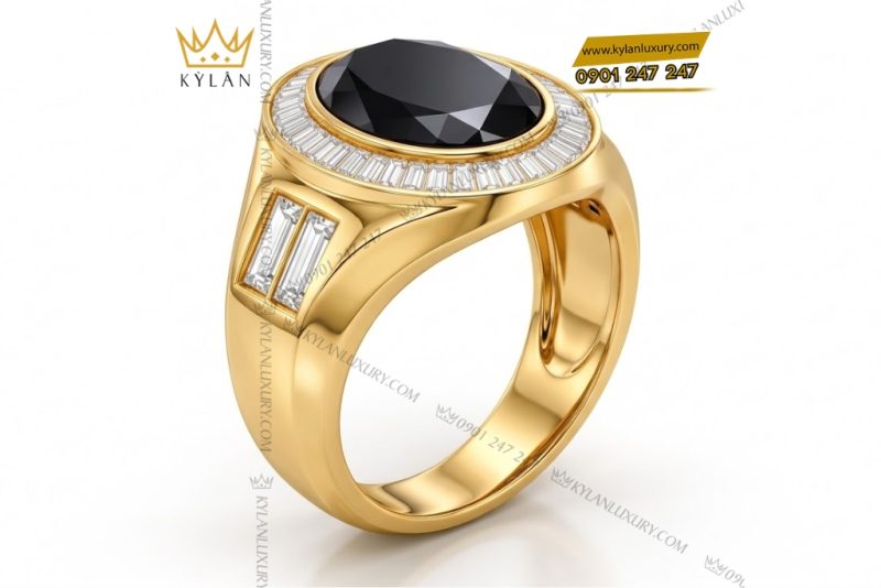 Nhẫn nam vàng Au750 đính sapphire đen